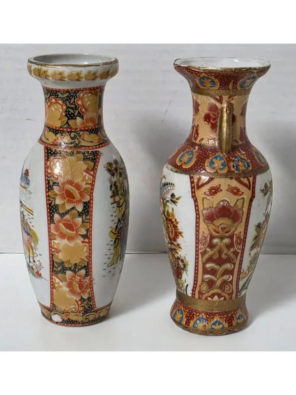 Pair Small Satsuma Style Porcelain Bud Vases
